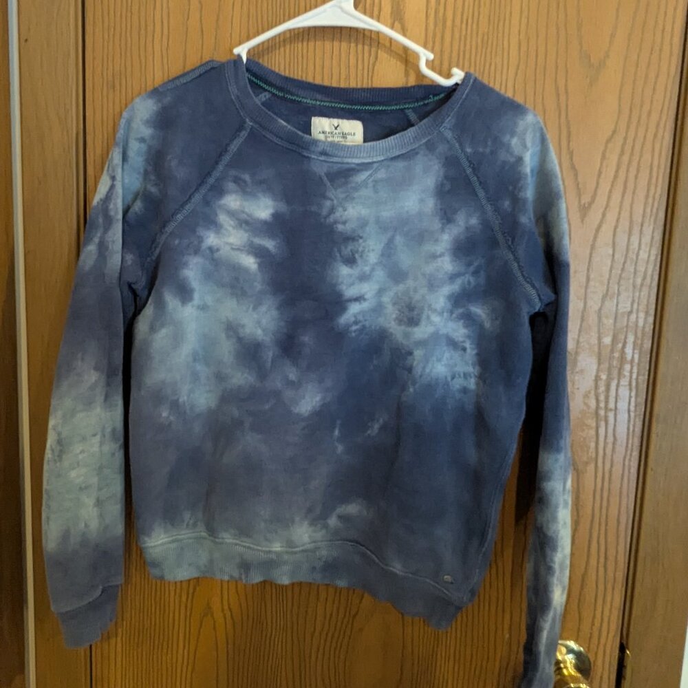 American Eagle Outfitters Tie Dye Reverse Seam Pullover Sweatshirt Blue-Women M